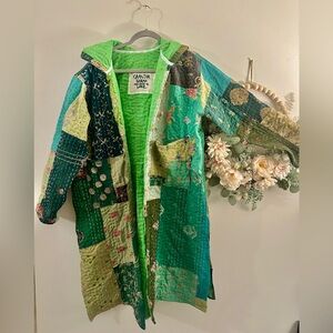 NWOT Kantha Patchwork Embellished Hooded Coat